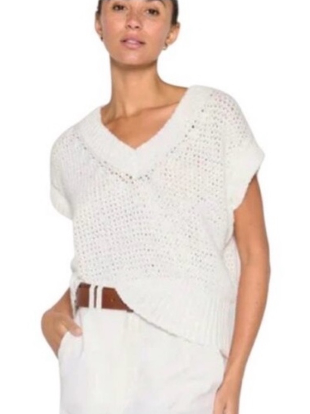 Brochu Walker The Anais Vee V-Neck Short Sleeve Sweater 100% organic cotton Sm